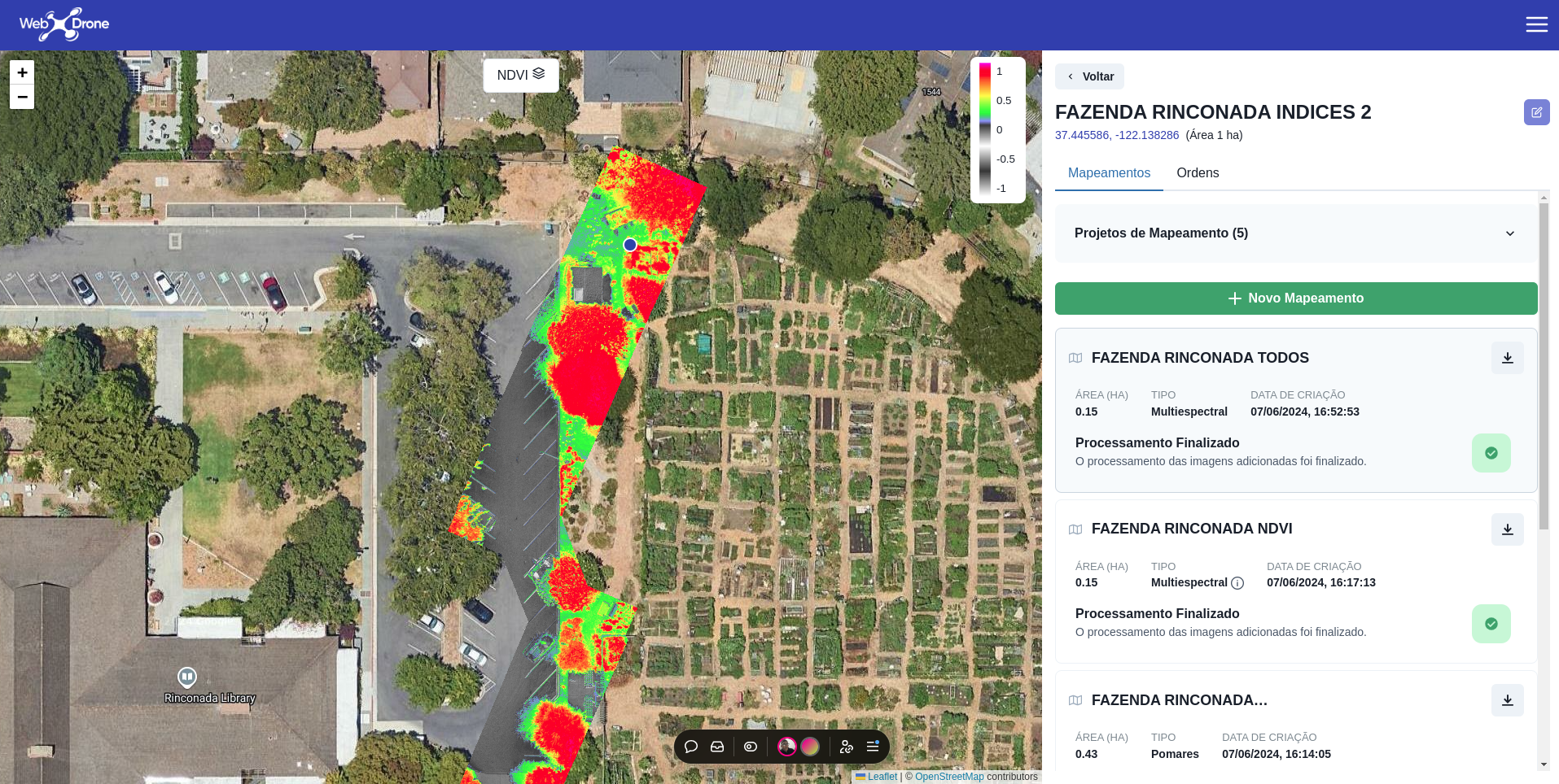 Print de mapeamento na plataforma Web Drone